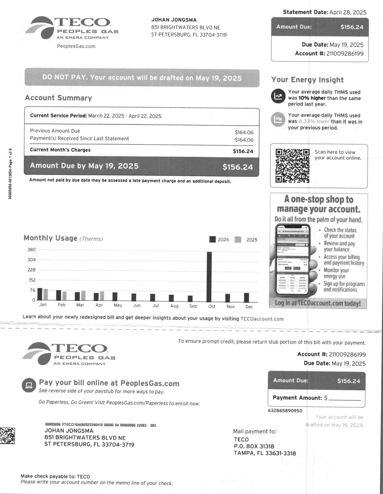TECO Peoples Gas Bill April 2025