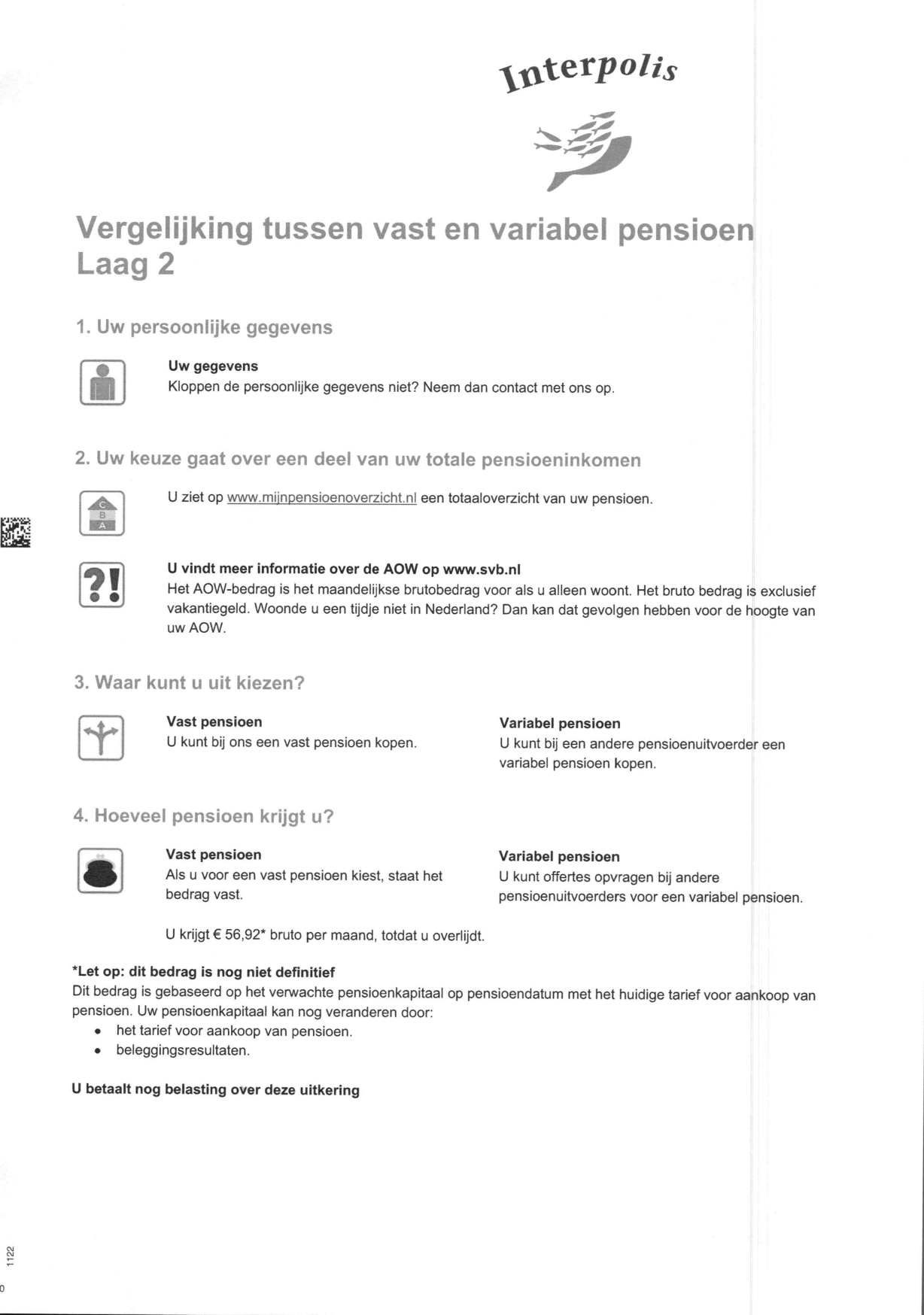 Vergelijking tussen vast en variabel pensioen Laag 2