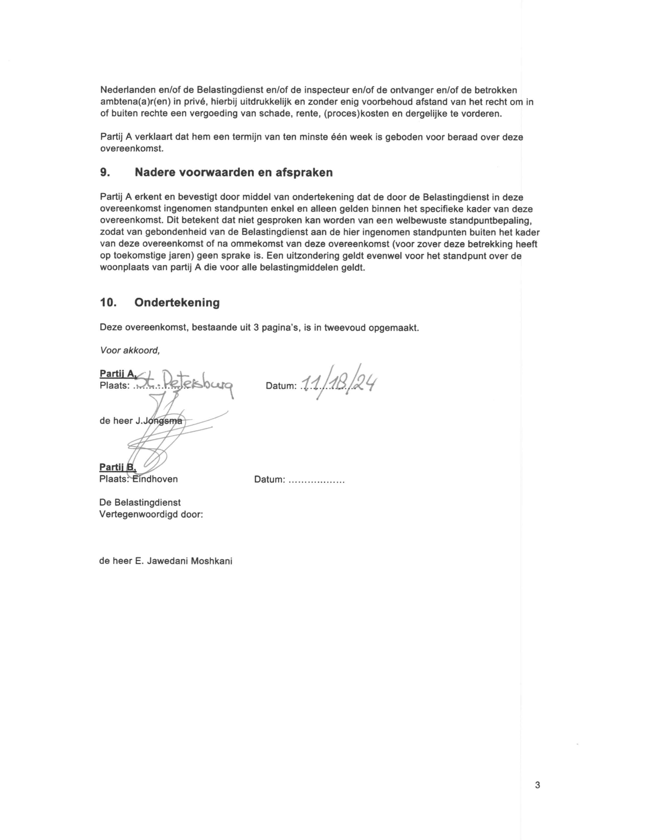 Tax Settlement Agreement J. Jongsma